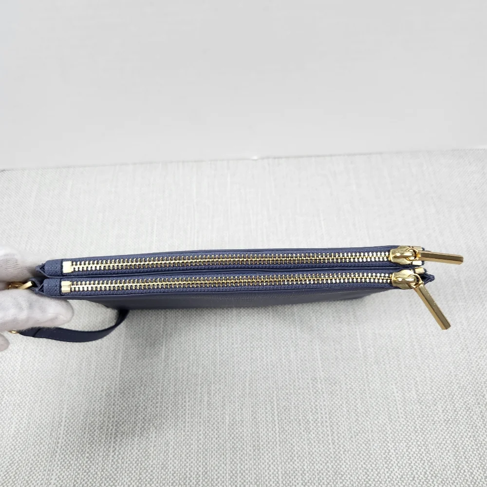 Dagne Dover Essentials Coated Canvas Blue Clutch Wallet Wristlet